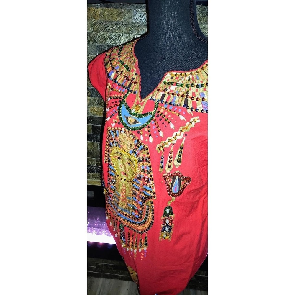 Red Long Egyptian Long Caftan Dress size S/M - Picture 5 of 6